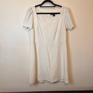 French Connection White Sheath Dress with Puff Sleeves Bridal Shower Rehearsal